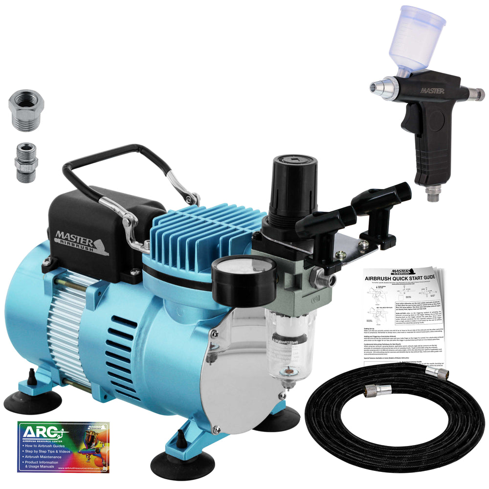 Dual-Action Trigger Style Gravity Airbush with Cool Runner II Dual Fan Air Compressor System and Hose