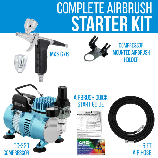 Deluxe Dual-Action Trigger Style Gravity Airbush with Cool Runner II Dual Fan Air Compressor System and Hose
