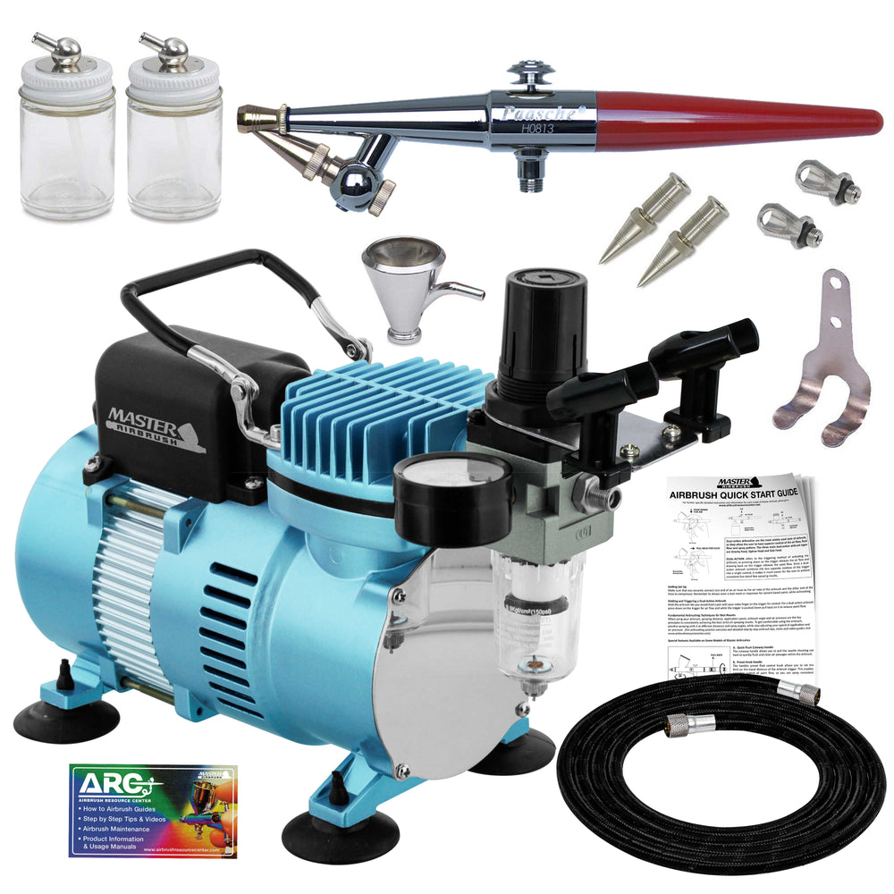 Paasche Airbrush with Dual Fan Compressor Kit Cool Runner II with Paasche H Siphon Feed Single-Action Airbrush External Mix all 3 Head Sizes (1, 3 &