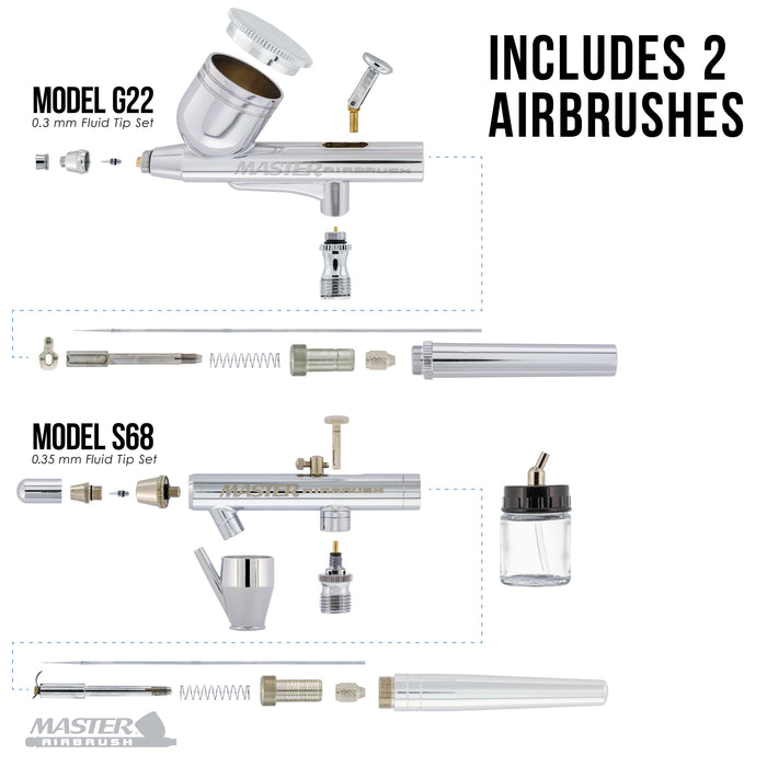 2 Airbrush Nail System Kit with 12 Paint Color Set, High Performance Single-Piston Airbrush Air Compressor