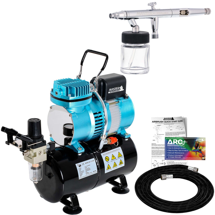 HI-FLOW All-Purpose Precision Dual-Action Siphon Feed Airbrush with High Performance Airbrush Air Compressor with Air Storage Tank