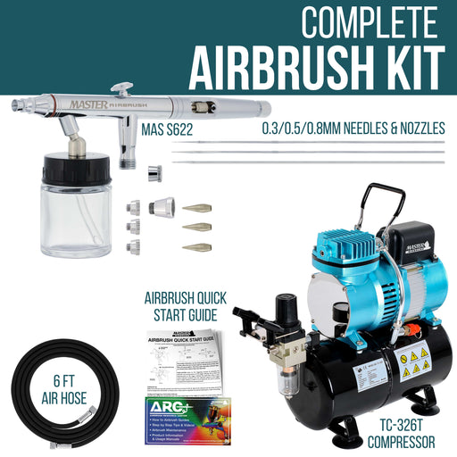 HI-FLOW All-Purpose Precision Dual-Action Siphon Feed Airbrush Set with Airbrush Air Compressor with Air Storage Tank