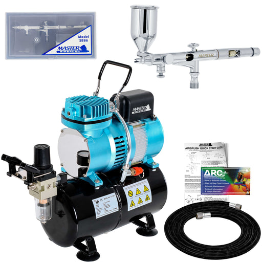 High Precision Detail Control Dual-Action Side Feed Airbrush Set with Cool Runner II Dual Fan Air Tank Compressor Kit, 0.2mm Tip, 1/2oz Gravity Cup