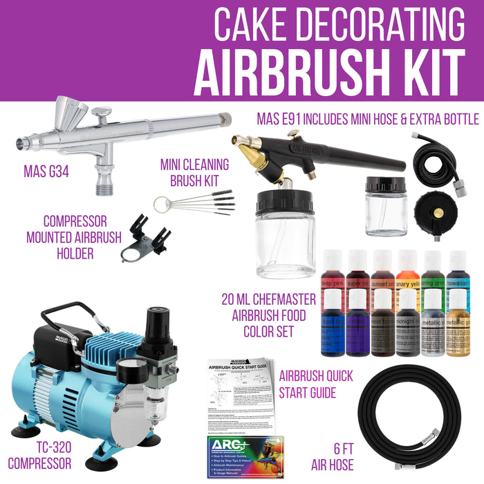 Cake Decorating 2 Airbrushing System Kit with 12 Color Food Coloring Set, Pro Cool Runner II Dual Fan Air Compressor - How To Guide