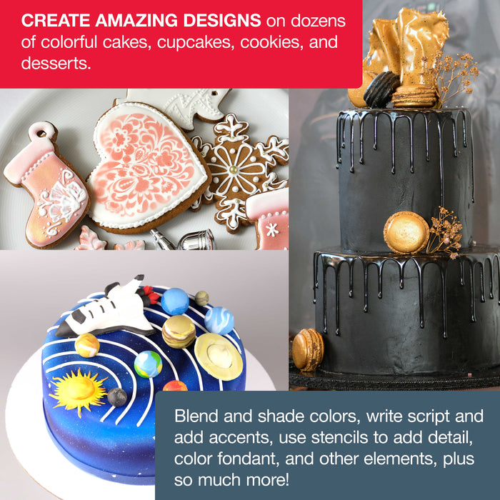 Master Airbrush Cool Runner II Airbrush Cake Decorating Kit with Dual Fan Air Compressor, 2 Airbrushes, 12 Color Chefmaster Food Coloring Set, Brushes & How-To Manual - Cake Airbrush Kit for Cupcakes