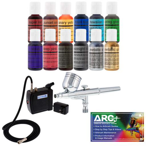 Cake Decorating Airbrushing System Kit with a Set of 12 Food Colors, Air Compressor, and How-To-Airbrush Guide Booklet