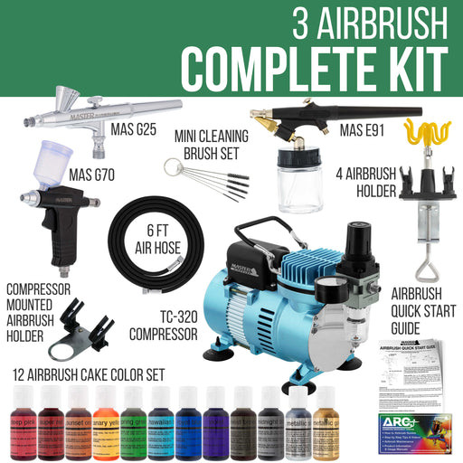 Complete Cake Decorating G34 Airbrush System Kit w-Food Color Set Compressor