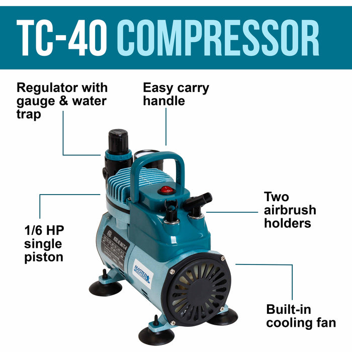 Master Airbrush Cool Runner II Air Brush Kit with Air Compressor Dual Fan, 3 Airbrushes, 6 Color Acrylic Paint Set, Hose, Brushes & Learning Guide Manual for Crafts, Auto, Tattoo & Model Painting