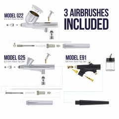 3 Airbrushing System with 6 Colors Acrylic Set - Air Compressor