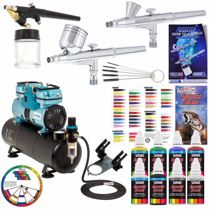 3 Airbrushing System with 6 Colors Acrylic Set - Air Compressor, Tank —  U.S. Art Supply