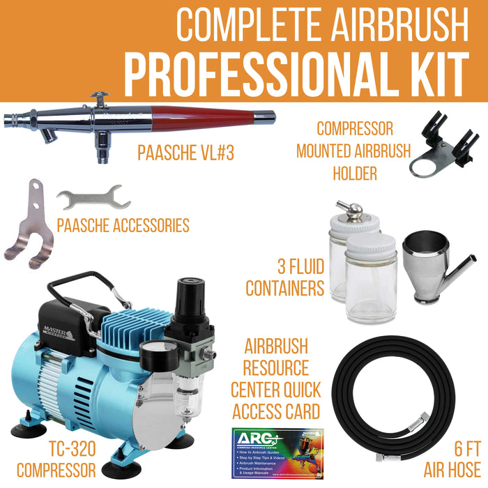 Paasche VL Series Dual-Action Siphon Feed Airbrush Kit with Cool Runner II Dual Fan Air Compressor System & Air Hose