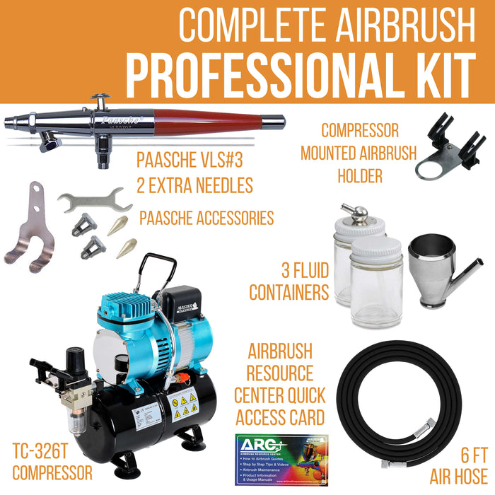 VLS Series Dual-Action Siphon Feed Airbrush Kit with Cool Runner II Dual Fan Air Compressor System & Air Hose