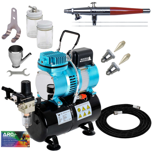 VLS Series Dual-Action Siphon Feed Airbrush Kit with Cool Runner II Dual Fan Air Compressor System & Air Hose