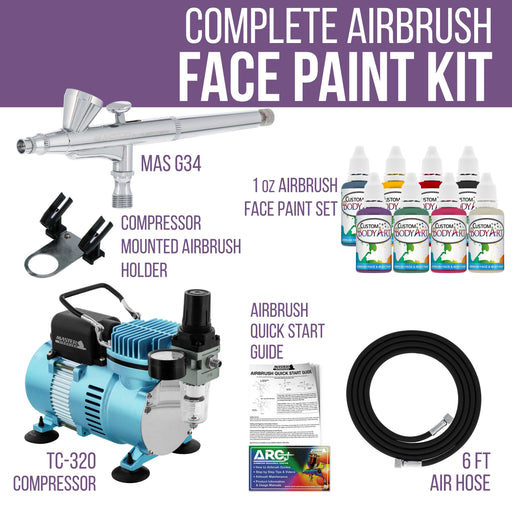 Airbrushing System Kit with 8 Color Water-Based Face & Body Art Paint Set, Cool Runner II Dual Fan Air Compressor - Washable Temporary Tattoo