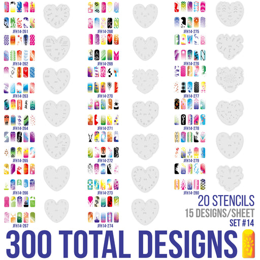 Airbrush Nail Stencils - Design Series Set # 14 Includes 20 Individual Nail Templates with 16 Designs each for a total of 320 Designs of Series #14