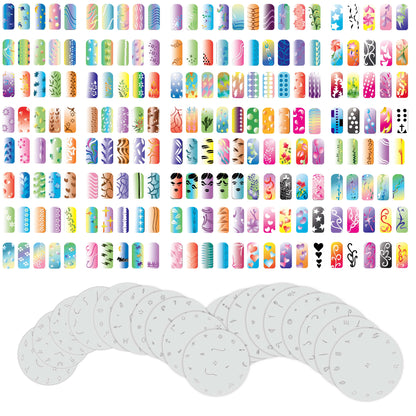 Airbrush Nail Stencils - Nail Art Stencils Set #2: 320 Unique Designs from 20 Individual Templates