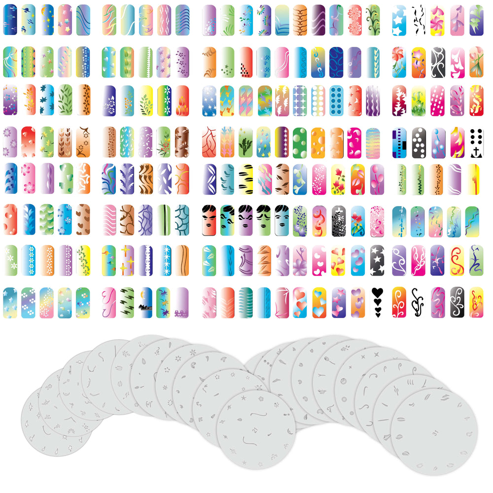 Airbrush Nail Stencils - Design Series Set # 2 Includes 20 Individual Nail Templates with 16 Designs each for a total 320 Designs of Series #2