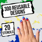 Airbrush Nail Stencils - Nail Art Stencils Set #3: 240 Unique Designs from 20 Individual Templates