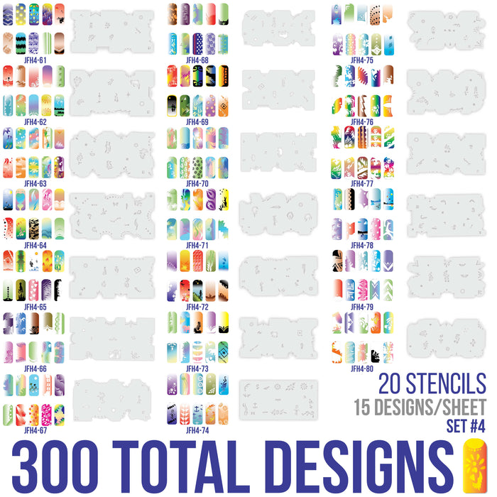 Airbrush Nail Stencils - Design Series Set # 4 Includes 20 Individual Nail Templates with 16 Designs each for a total of 320 Designs of Series #4