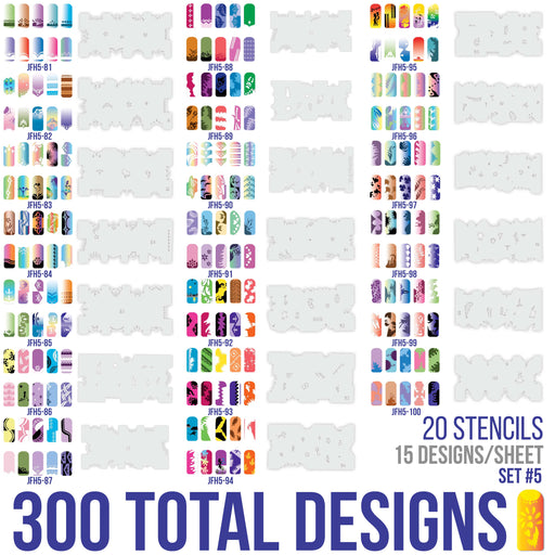 Airbrush Nail Stencils - Design Series Set # 5 Includes 20 Individual Nail Templates with 13 Designs each for a total of 260 Designs of Series #5