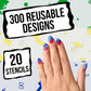 Airbrush Nail Stencils - Nail Art Stencils Set #5: 260 Unique Designs from 20 Individual Templates
