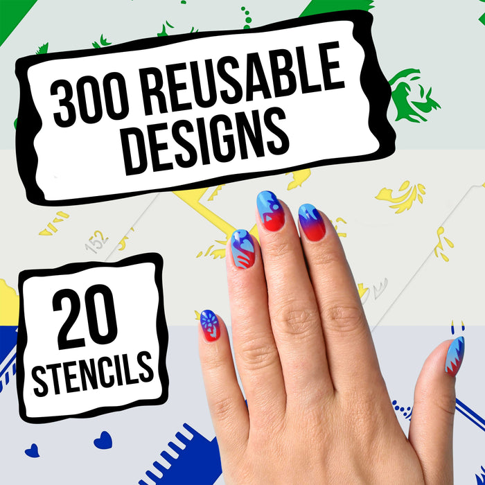 Airbrush Nail Stencils - Design Series Set # 8 Includes 20 Individual Nail Templates with 16 Designs each for a total of 320 Designs of Series #8