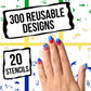 Airbrush Nail Stencils - Nail Art Stencils Set #9: 300 Unique Designs from 20 Individual Templates