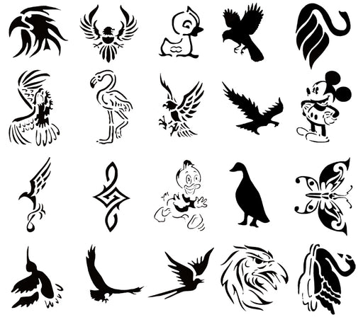 Self Adhesive Airbrush Tattoo Stencil Set Book of 20 Bird Designs Templates