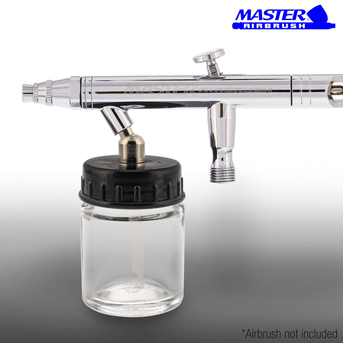 10 Pack of Master Airbrush TB-002 3/4 oz Glass Jar Bottles with 30 degree Down Angle Adaptor Lid Assembly - Dual-Action Siphon