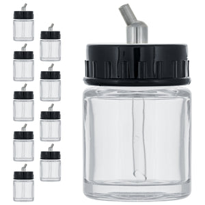 10 Pack of TB-002 3/4 oz Glass Jar Bottles with 30 degree Down Angle Adaptor Lid Assembly - Dual-Action Siphon