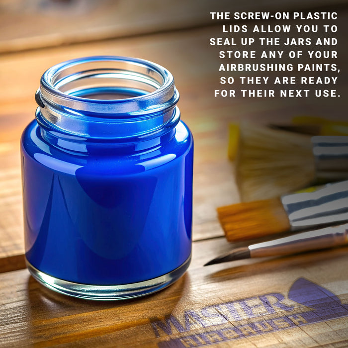 10 Pack Master Airbrush TB-003, 3/4 oz Glass Jar Bottles with 60 degree Down Angle Adaptor Lid Assembly, Single-Action Siphon