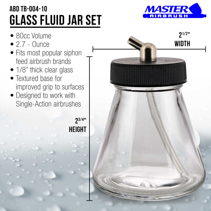 10 Pack TB-004, 2.7 oz Glass Jar Bottles with 60 Degree Down Angle Adaptor Lid Assembly, Single-Action Siphon