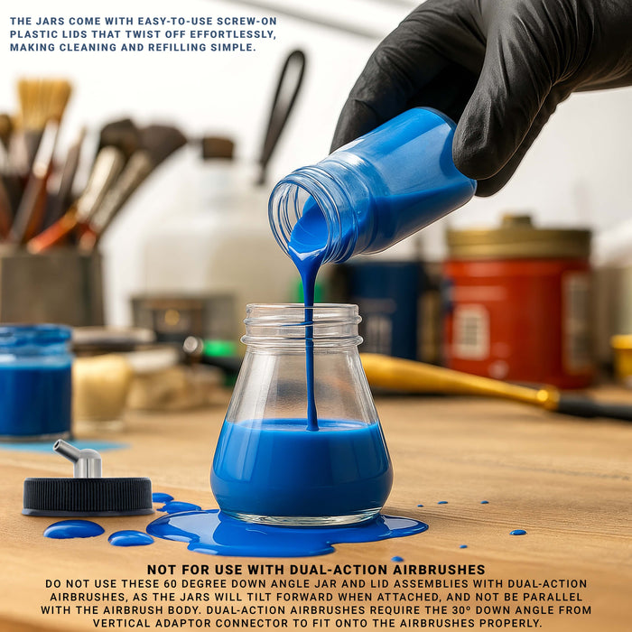 10 Pack Master Airbrush TB-004, 2.7 oz Glass Jar Bottles with 60 Degree Down Angle Adaptor Lid Assembly, Single-Action Siphon