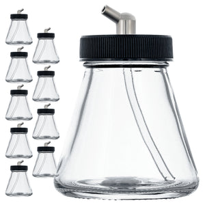10 Pack TB-004, 2.7 oz Glass Jar Bottles with 60 Degree Down Angle Adaptor Lid Assembly, Single-Action Siphon
