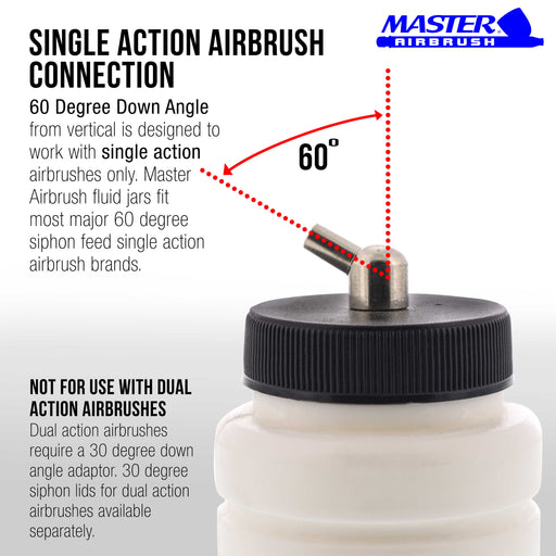 10 Pack Master Airbrush TB-005, 2.7oz Plastic Jar Bottles with 60Â­ Down Angle Adaptor Lid Assembly, Single-Action Siphon