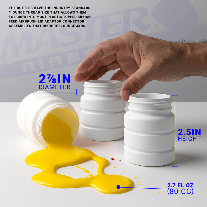 10 Pack Master Airbrush TB-005, 2.7oz Plastic Jar Bottles with 60Â­ Down Angle Adaptor Lid Assembly, Single-Action Siphon
