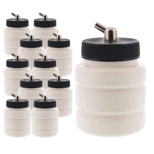 10 Pack Master Airbrush TB-005, 2.7oz Plastic Jar Bottles with 60Â­ Down Angle Adaptor Lid Assembly, Single-Action Siphon