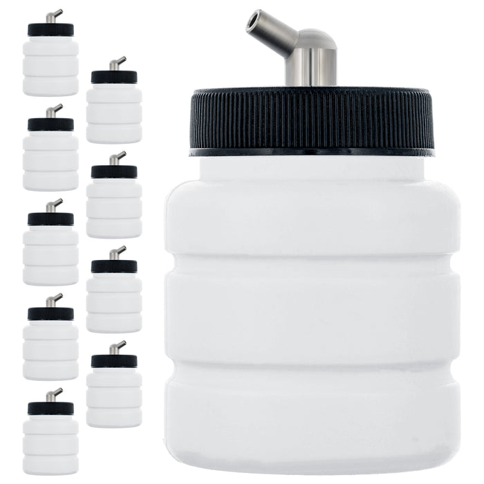 10 Pack Master Airbrush TB-005, 2.7oz Plastic Jar Bottles with 60Â­ Down Angle Adaptor Lid Assembly, Single-Action Siphon