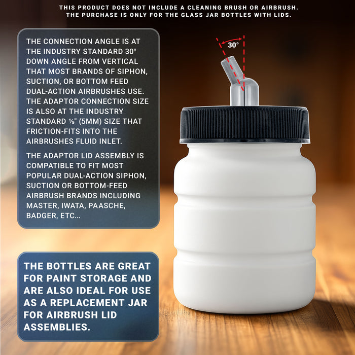 10 Pack Master Airbrush TB-006, 2.7 oz Plastic Jar Bottles with 30 degree Down Angle Adaptor Lid Assembly, Dual-Action Siphon