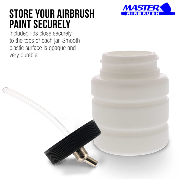 10 Pack Master Airbrush TB-006, 2.7 oz Plastic Jar Bottles with 30 degree Down Angle Adaptor Lid Assembly, Dual-Action Siphon