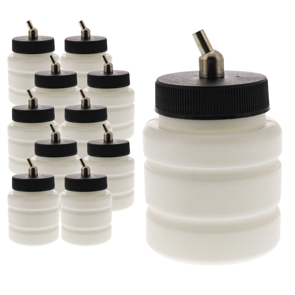 10 Pack Master Airbrush TB-006, 2.7 oz Plastic Jar Bottles with 30 degree Down Angle Adaptor Lid Assembly, Dual-Action Siphon
