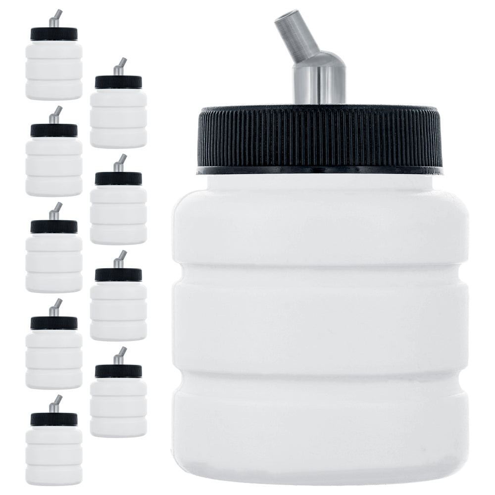 10 Pack Master Airbrush TB-006, 2.7 oz Plastic Jar Bottles with 30 degree Down Angle Adaptor Lid Assembly, Dual-Action Siphon