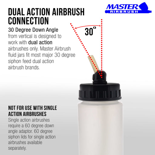 10 Pack Master Airbrush TB-008, 2.7oz Plastic Jar Bottles with 30° degrees Down Angle Adaptor Lid Assembly, Single-Action Siphon