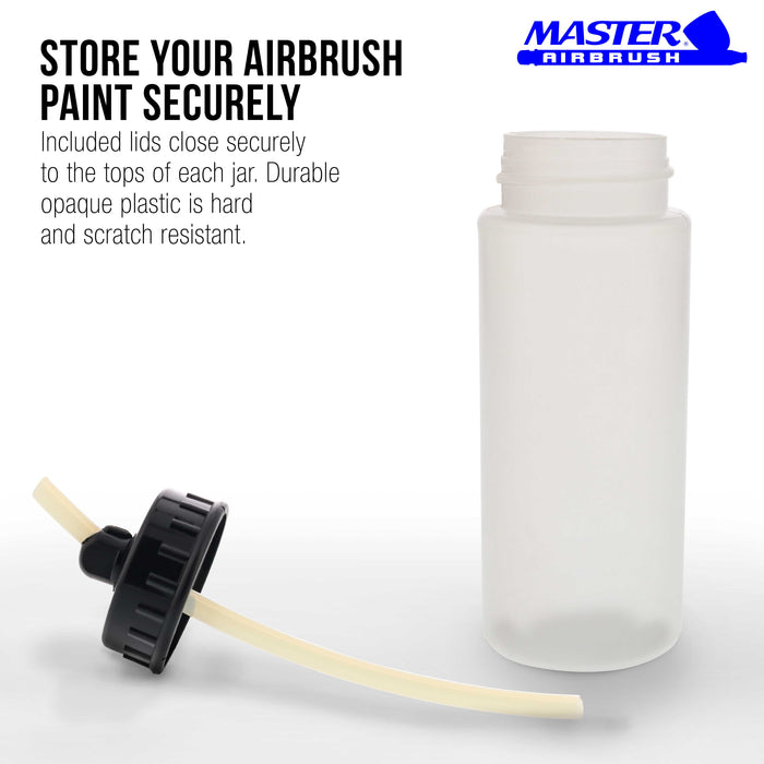 10 Pack Master Airbrush TB-008, 2.7oz Plastic Jar Bottles with 30° degrees Down Angle Adaptor Lid Assembly, Single-Action Siphon