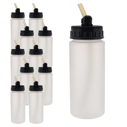 10 Pack Master Airbrush TB-008, 2.7oz Plastic Jar Bottles with 30° degrees Down Angle Adaptor Lid Assembly, Single-Action Siphon