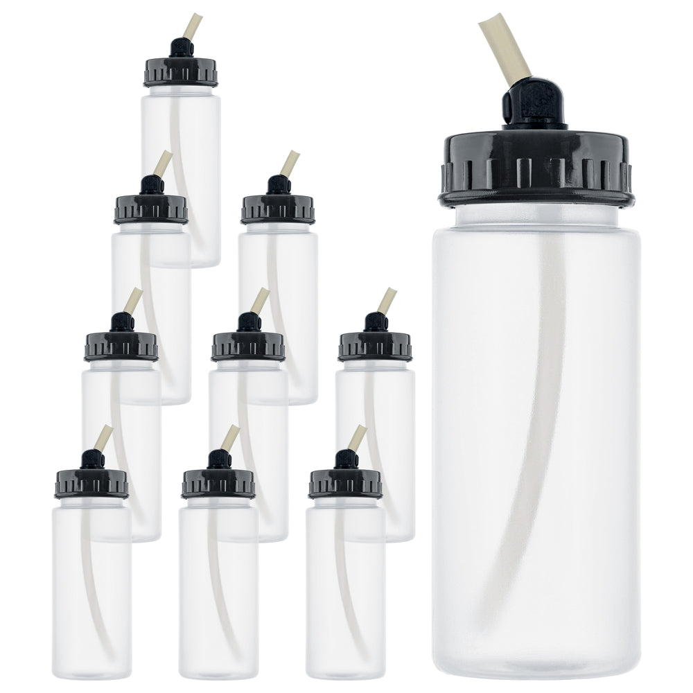 10 Pack Master Airbrush TB-008, 2.7oz Plastic Jar Bottles with 30° degrees Down Angle Adaptor Lid Assembly, Single-Action Siphon
