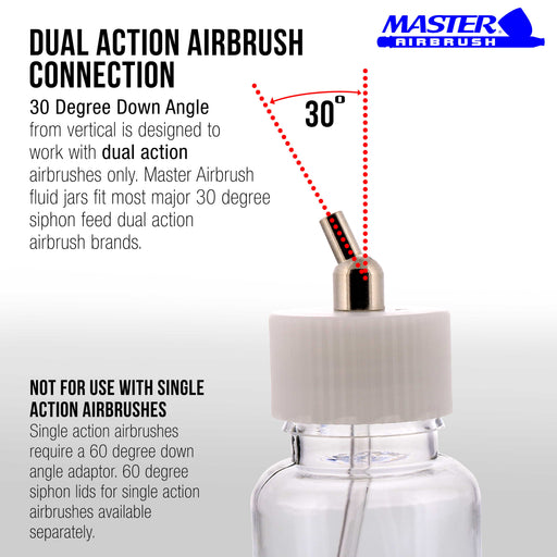 10 Pack Master Airbrush TB-009, 3.4oz Plastic Jar Bottles with 30 Degrees Down Angle Adaptor Lid Assembly, Dual-Action Siphon