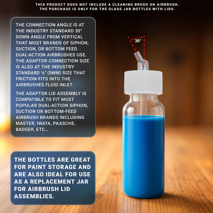 10 Pack Master Airbrush TB-009, 3.4oz Plastic Jar Bottles with 30 Degrees Down Angle Adaptor Lid Assembly, Dual-Action Siphon