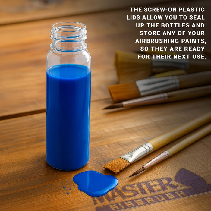 10 Pack Master Airbrush TB-009, 3.4oz Plastic Jar Bottles with 30 Degrees Down Angle Adaptor Lid Assembly, Dual-Action Siphon