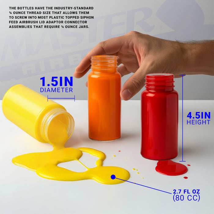 10 Pack Master Airbrush TB-009, 3.4oz Plastic Jar Bottles with 30 Degrees Down Angle Adaptor Lid Assembly, Dual-Action Siphon